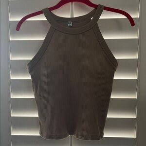 Uniqlo Halter Bra Tank Top Tan Ribbed size small